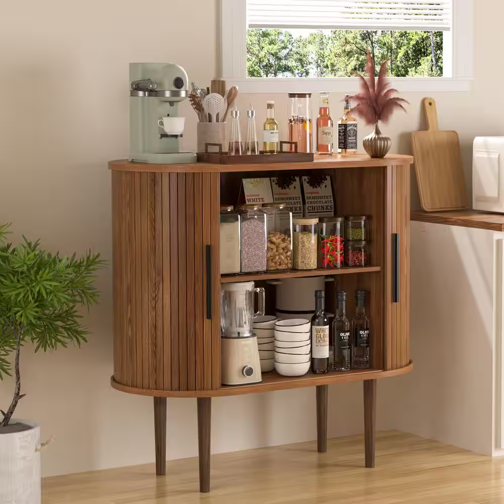 31.5 In. W Accent Storage Cabinet with Sliding Tambour Door and Curved Side Cabi