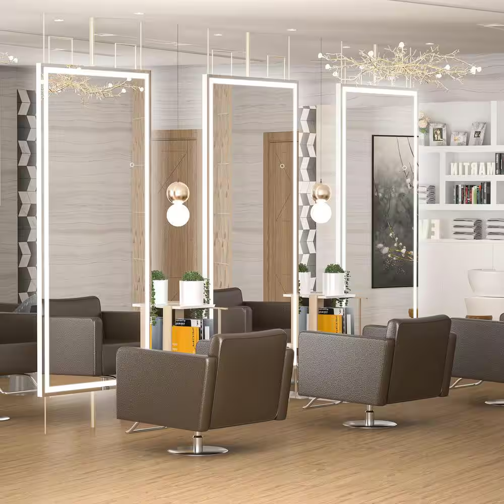 32 In. W X 71 In. H Square White LED Lighted Floor Standing Mirror, Hanging Moun