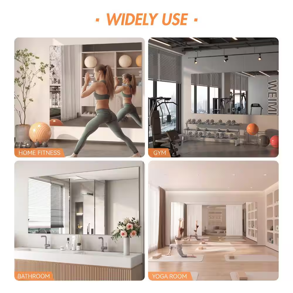 36 In. W X 72 In. H 1-Pieces Frameless Mirrors for Wall Large Gym Mirror Yoga Mi