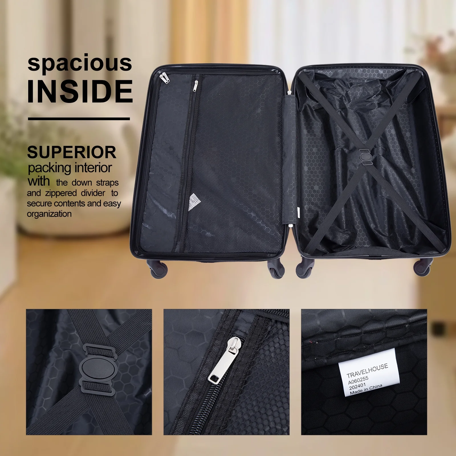 4 Piece Hardshell Luggage Set Hardside Lightweight Suitcase with TSA Lock Spinne