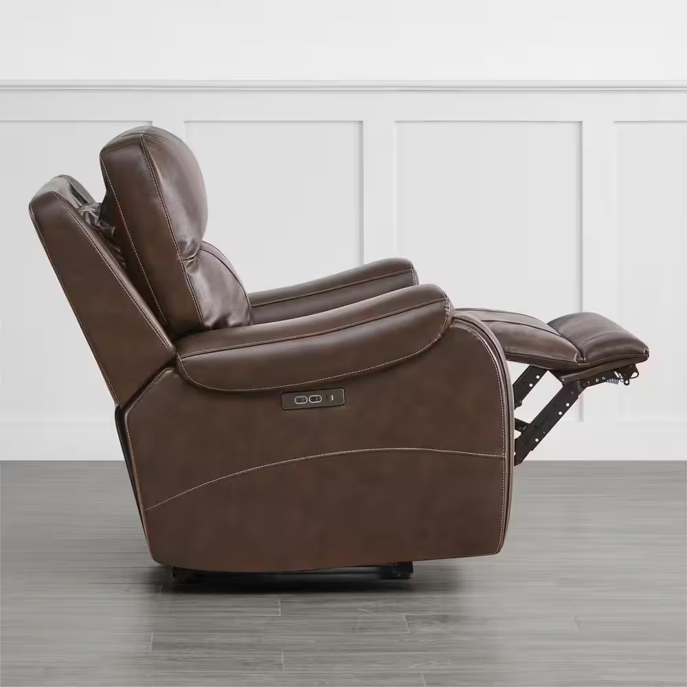 Alaric Brown Genuine Leather Zero Gravity Power Recliner with Metal Frame, Adjus