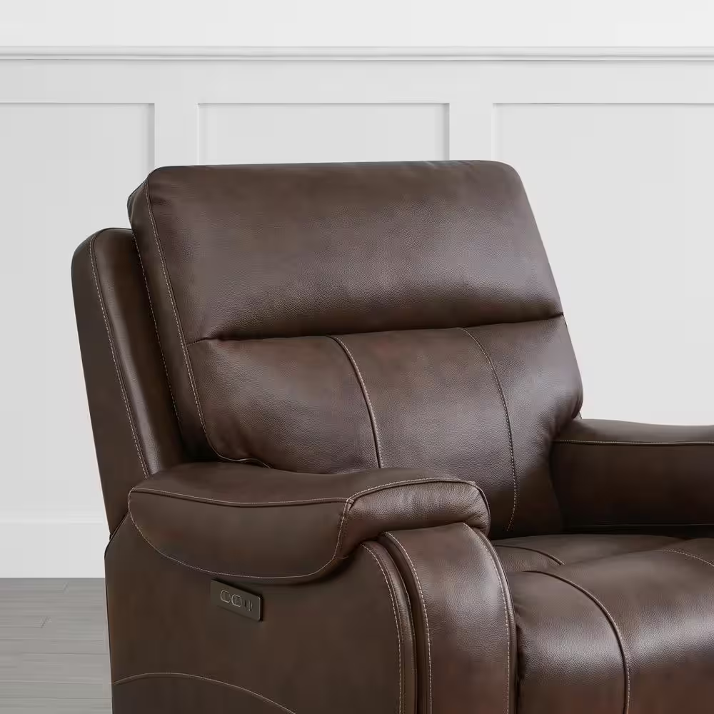 Alaric Brown Genuine Leather Zero Gravity Power Recliner with Metal Frame, Adjus