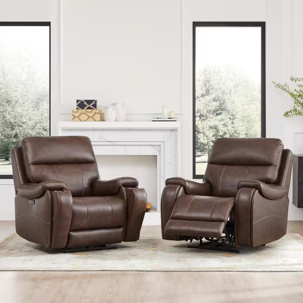 Alaric Brown Genuine Leather Zero Gravity Power Recliner with Metal Frame, Adjus