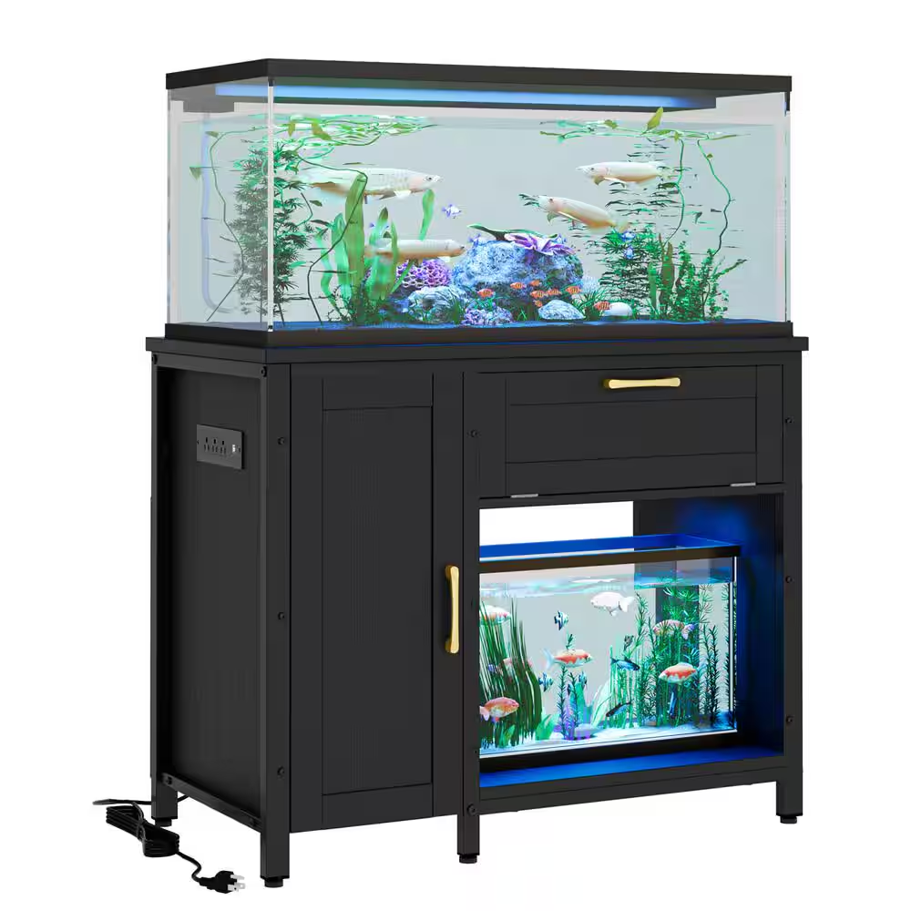 Black 30 In. 55 Gal. Aquarium Stand with Dual Glass Cabinet, Fish Tank Stand wit