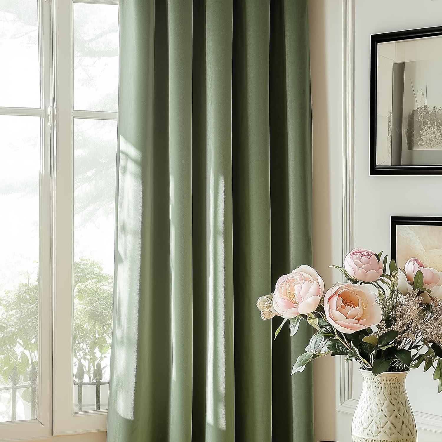 Blackout Velvet Curtains Green 84 Inch Thermal Insulated Drapes for Dinning Room