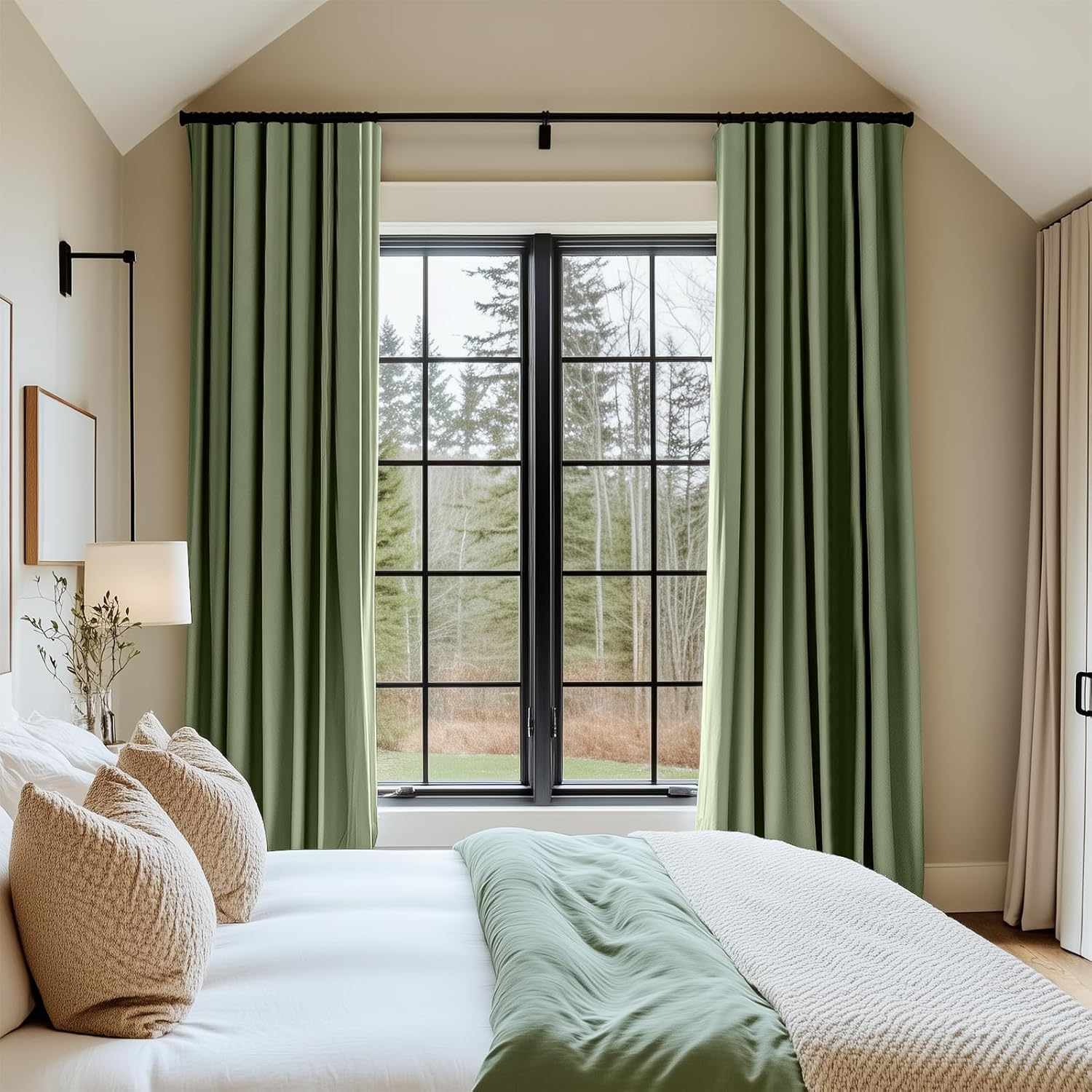 Blackout Velvet Curtains Green 84 Inch Thermal Insulated Drapes for Dinning Room
