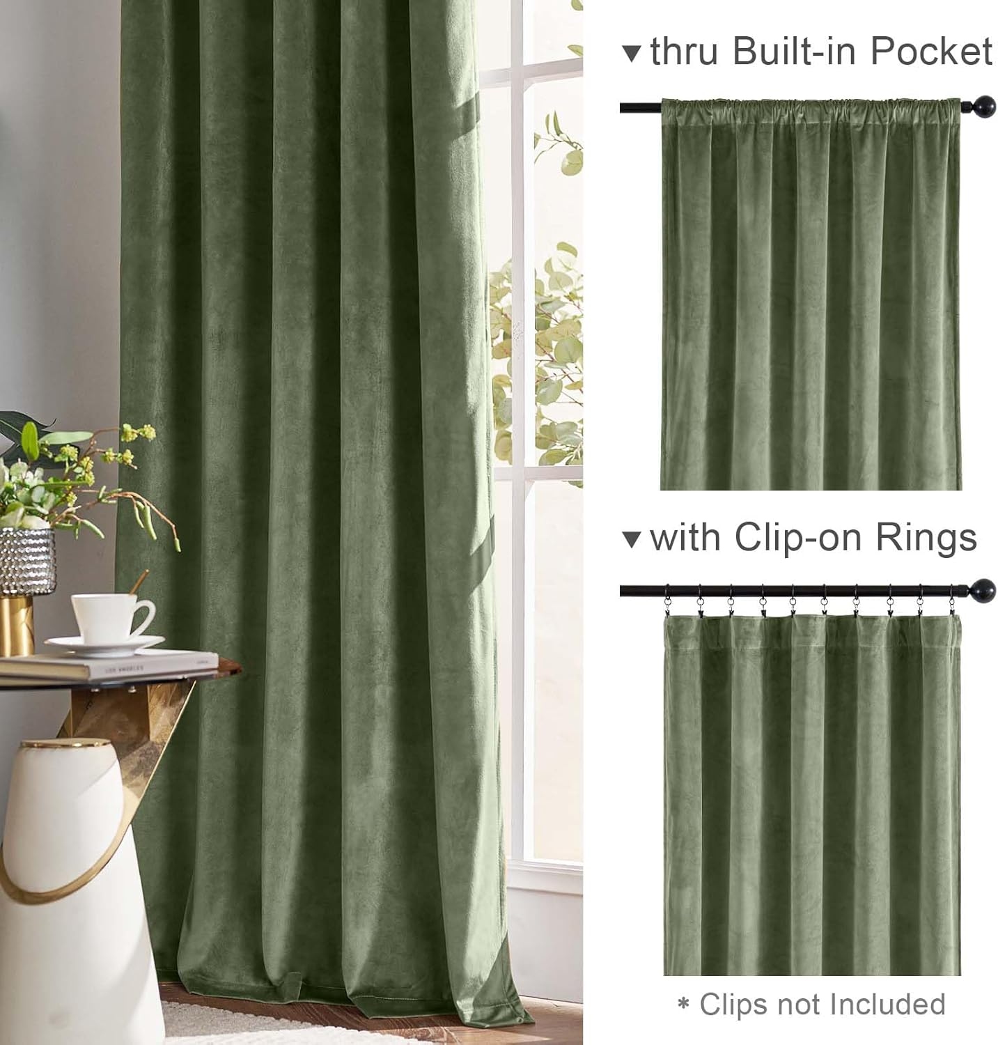 Blackout Velvet Curtains Green 84 Inch Thermal Insulated Drapes for Dinning Room