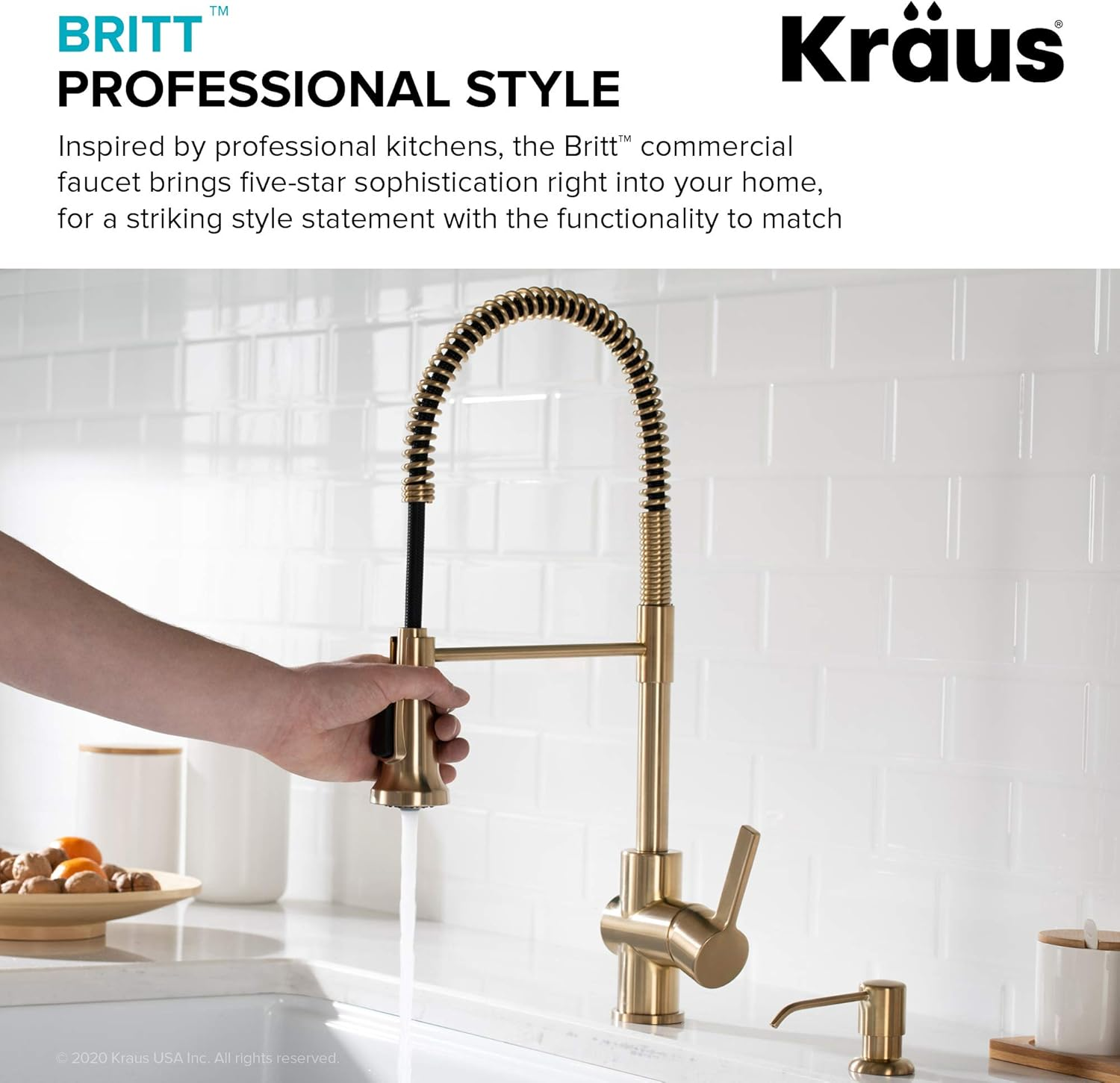 Britt Commercial Style Kitchen Faucet in Spot Free Antique Champagne Bronze, KPF