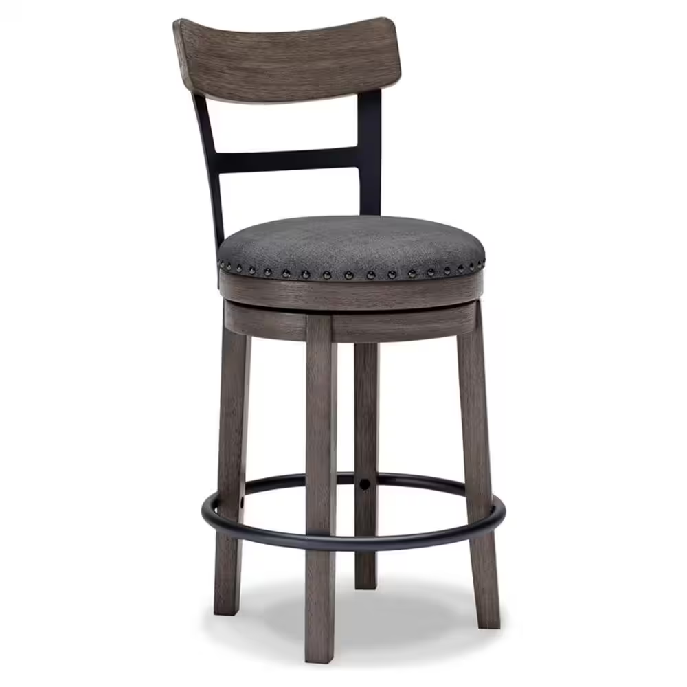 Caitbrook 24 In. Gray Low Back Wood Bar Stool Upholstered Stool with Polyester S