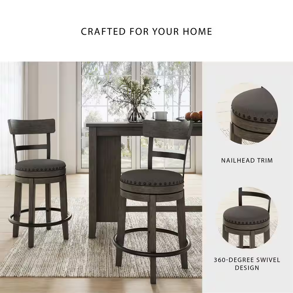 Caitbrook 24 In. Gray Low Back Wood Bar Stool Upholstered Stool with Polyester S