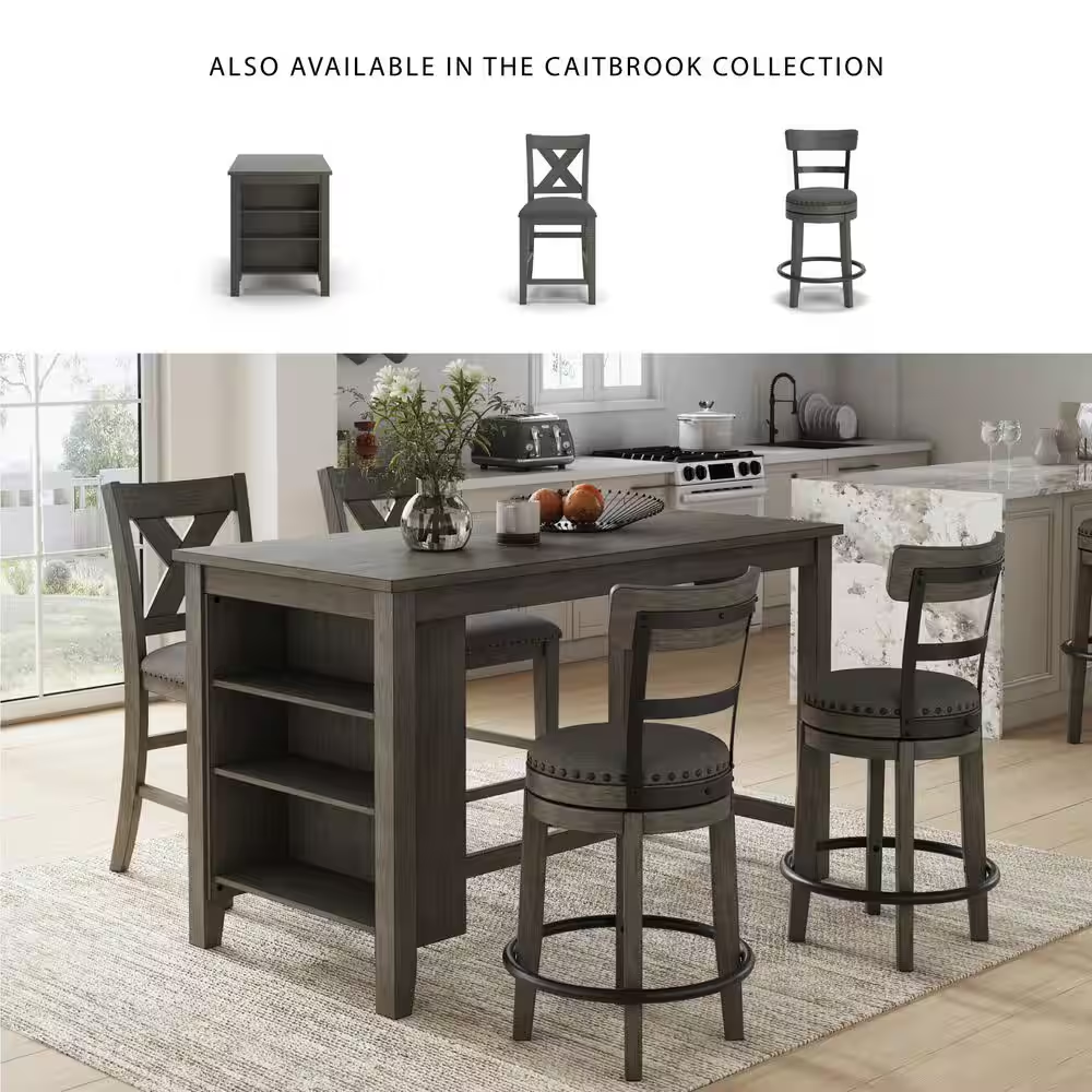 Caitbrook 24 In. Gray Low Back Wood Bar Stool Upholstered Stool with Polyester S