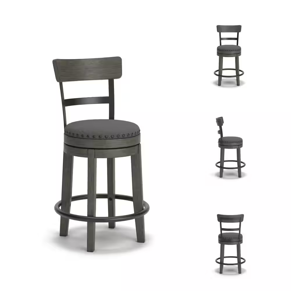 Caitbrook 24 In. Gray Low Back Wood Bar Stool Upholstered Stool with Polyester S