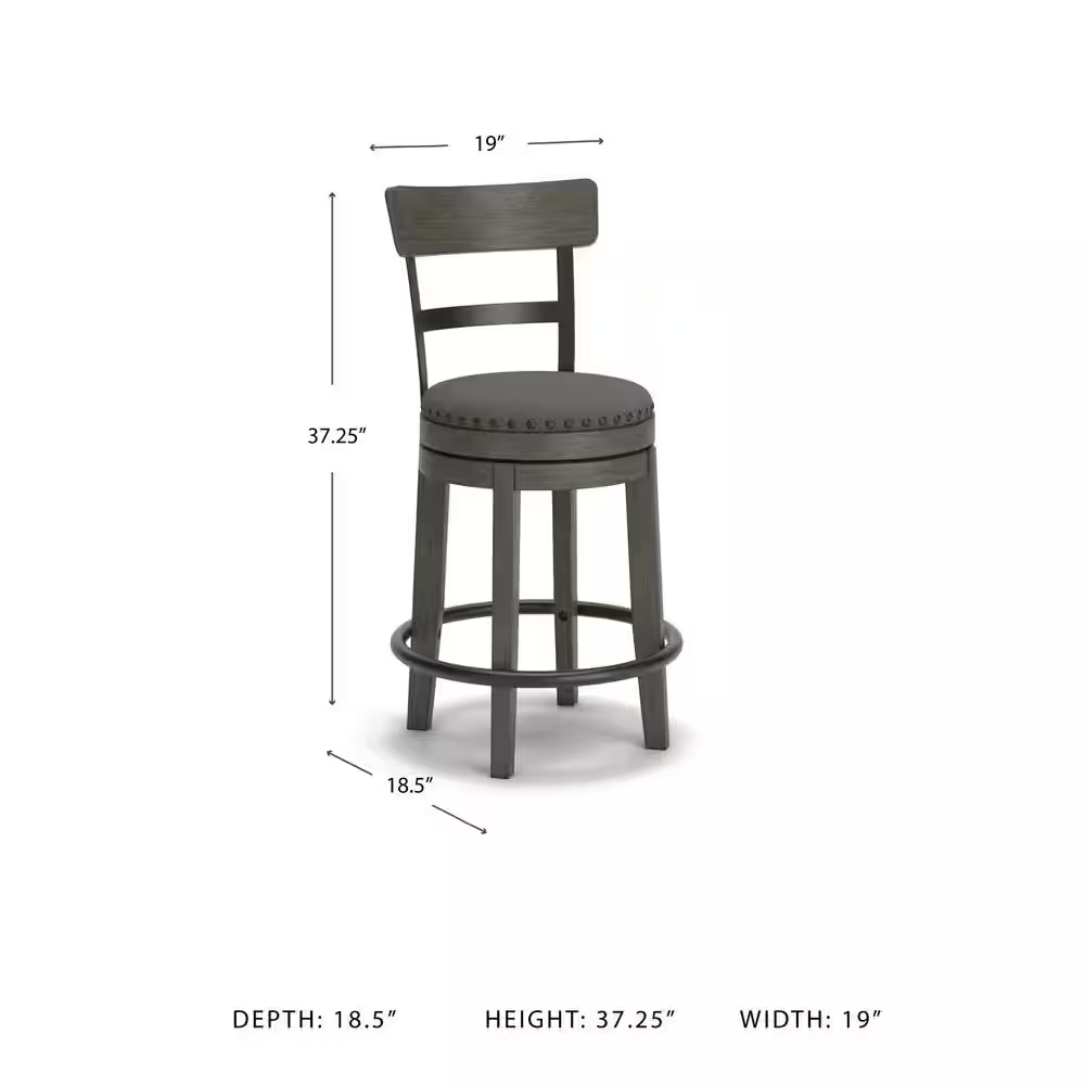 Caitbrook 24 In. Gray Low Back Wood Bar Stool Upholstered Stool with Polyester S