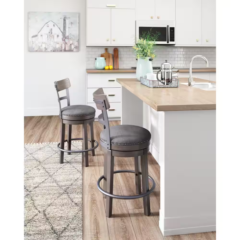 Caitbrook 24 In. Gray Low Back Wood Bar Stool Upholstered Stool with Polyester S