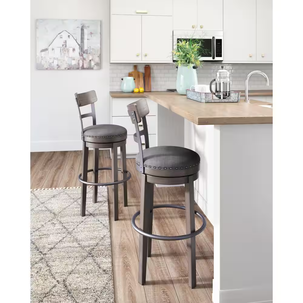 Caitbrook 30.5 In. Gray Low Back Wood Bar Stool Upholstered Stool with Polyester