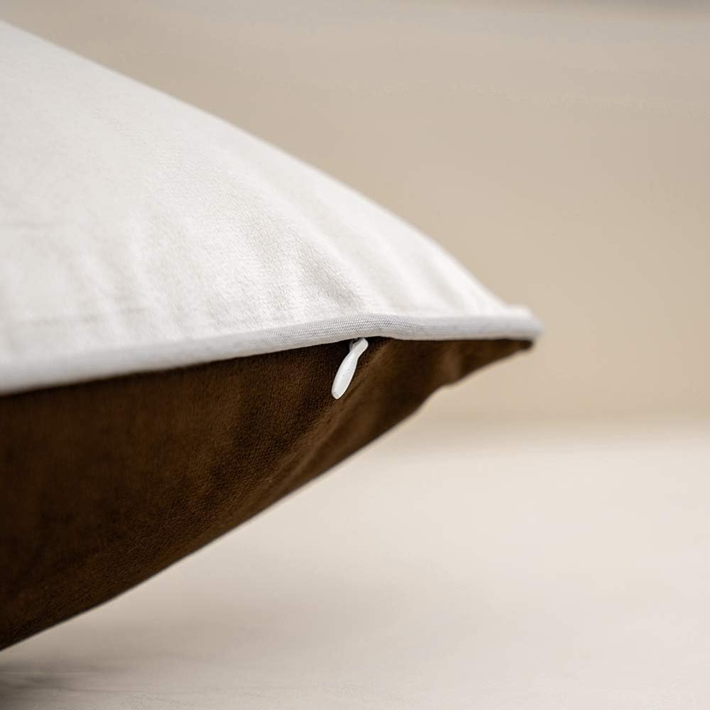 Coffee Brown Patchwork Velvet Lumbar Pillow Cover with Gold Striped Leather Cush