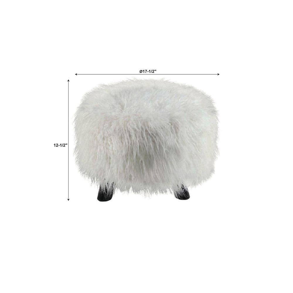 Daisy White Faux Fur Polyester round Accent 16 In. Ottoman
