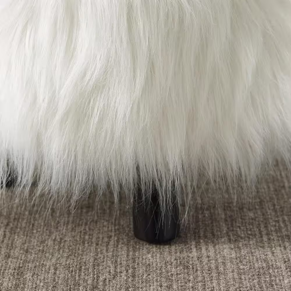 Daisy White Faux Fur Polyester round Accent 16 In. Ottoman