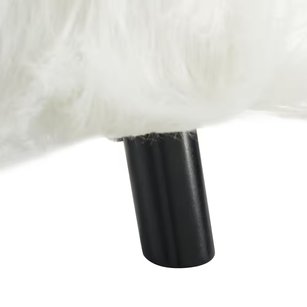 Daisy White Faux Fur Polyester round Accent 16 In. Ottoman