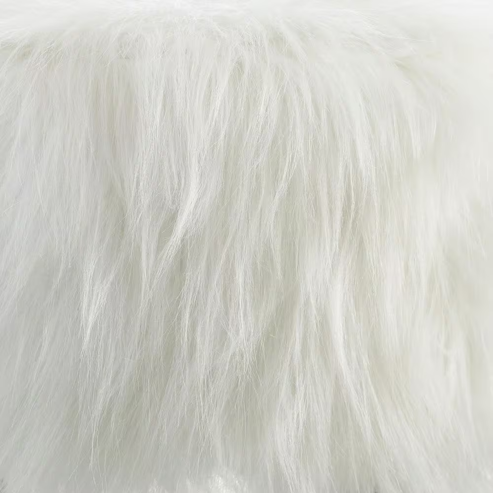Daisy White Faux Fur Polyester round Accent 16 In. Ottoman