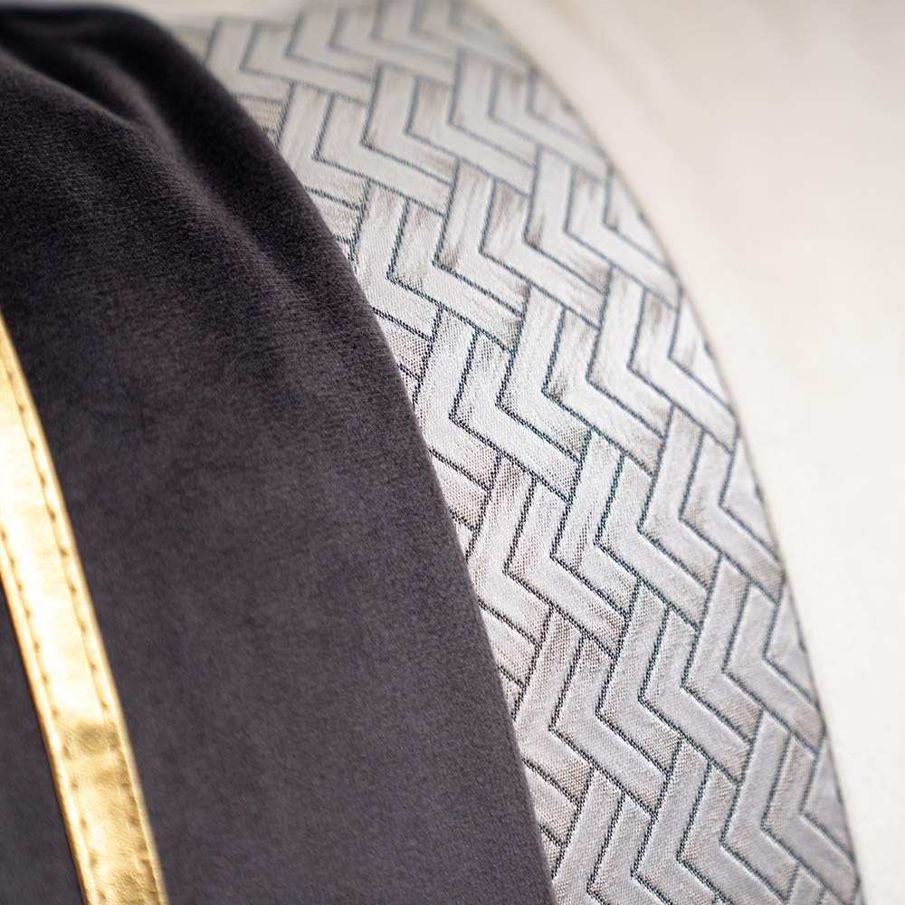 Dark Grey Patchwork Velvet Throw Pillow Cover with Gold Striped Leather Cushion