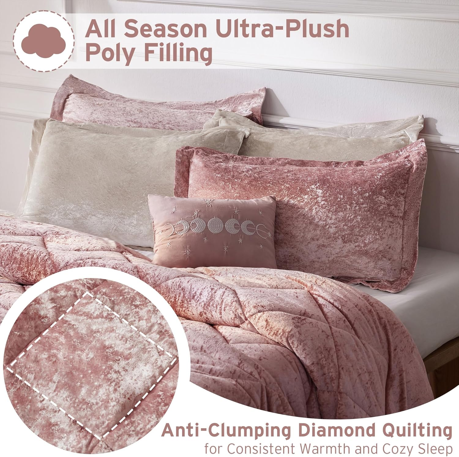 Felicia Luxe Comforter Velvet Lush Double Sided Diamond Quilting, Modern All Sea