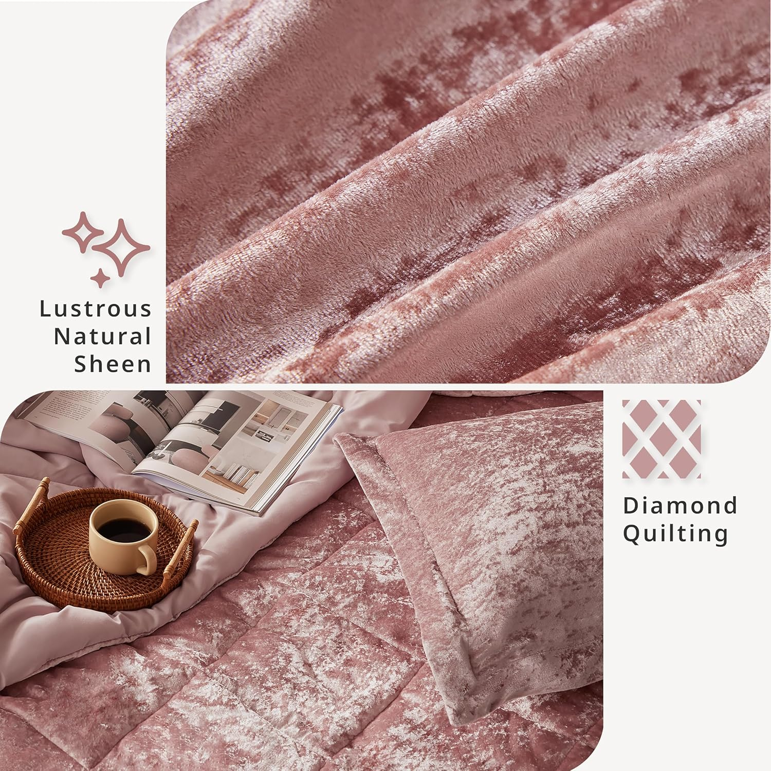Felicia Luxe Comforter Velvet Lush Double Sided Diamond Quilting, Modern All Sea