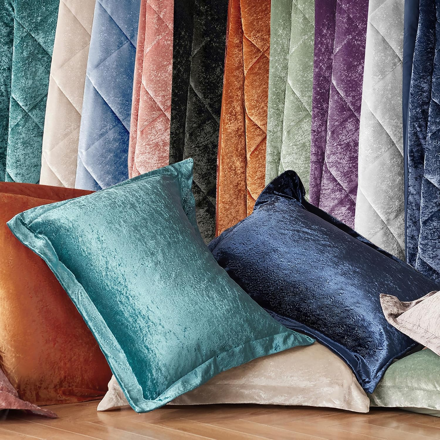 Felicia Luxe Comforter Velvet Lush Double Sided Diamond Quilting, Modern All Sea