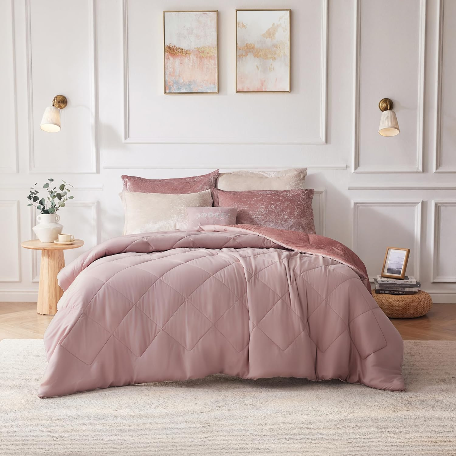 Felicia Luxe Comforter Velvet Lush Double Sided Diamond Quilting, Modern All Sea