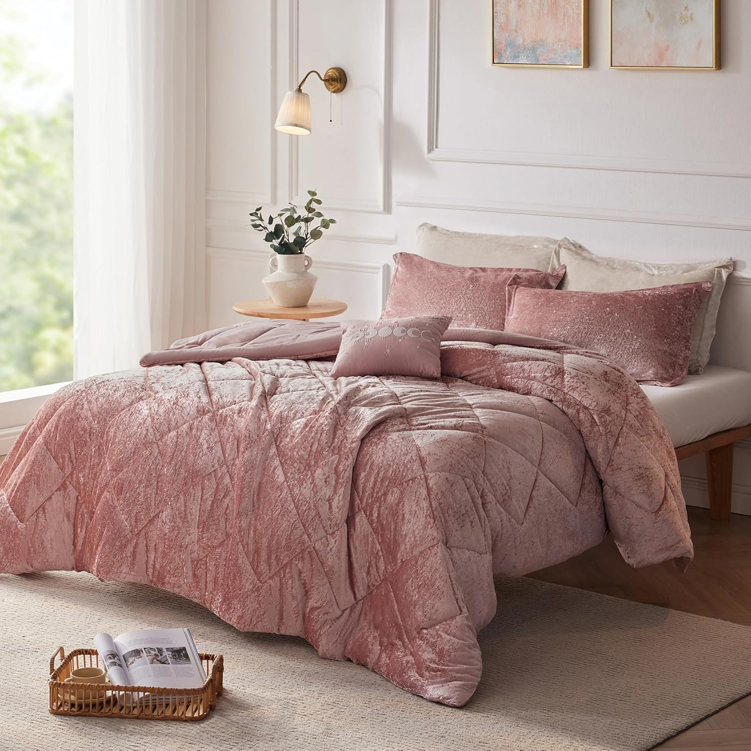 Felicia Luxe Comforter Velvet Lush Double Sided Diamond Quilting, Modern All Sea
