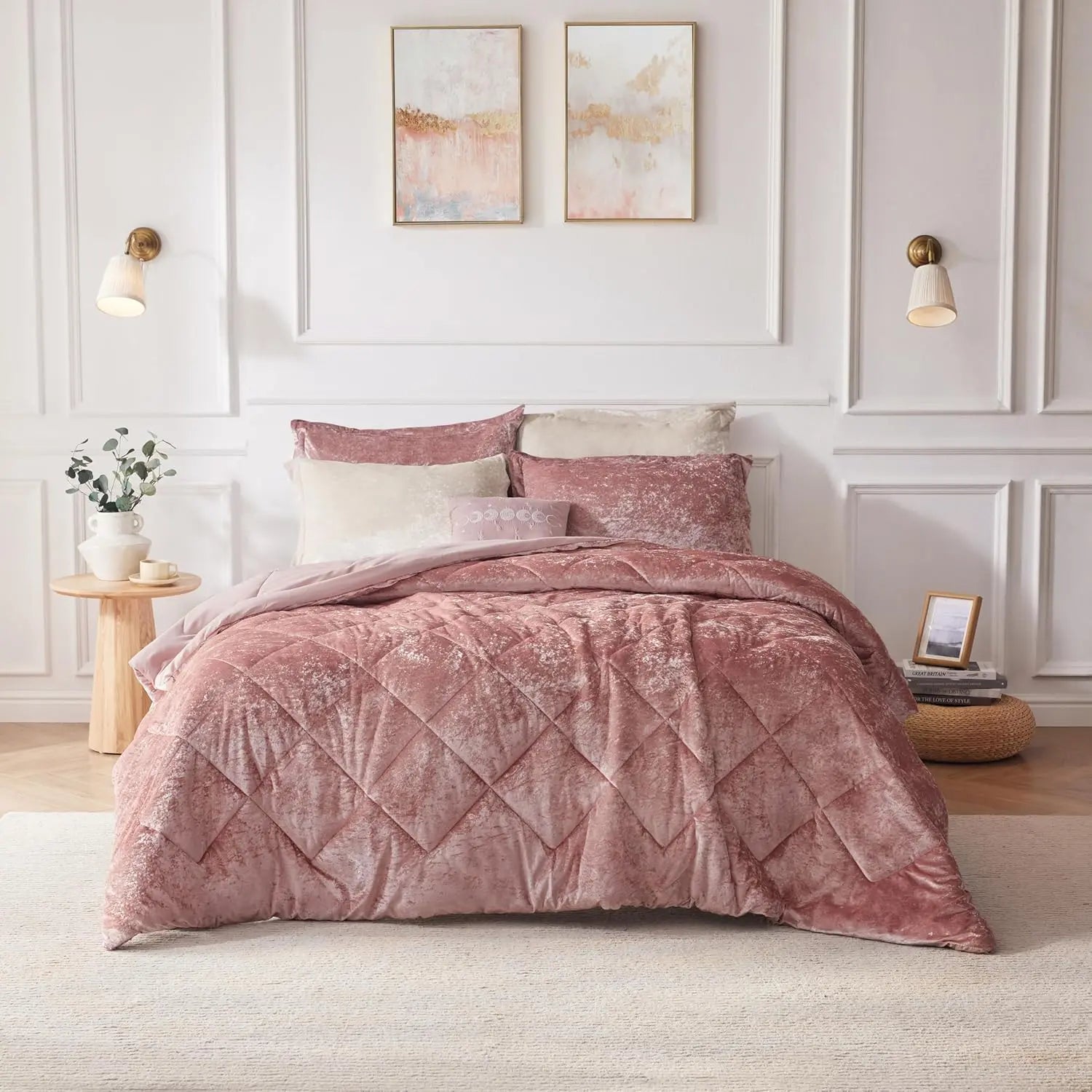 Felicia Luxe Comforter Velvet Lush Double Sided Diamond Quilting, Modern All Sea