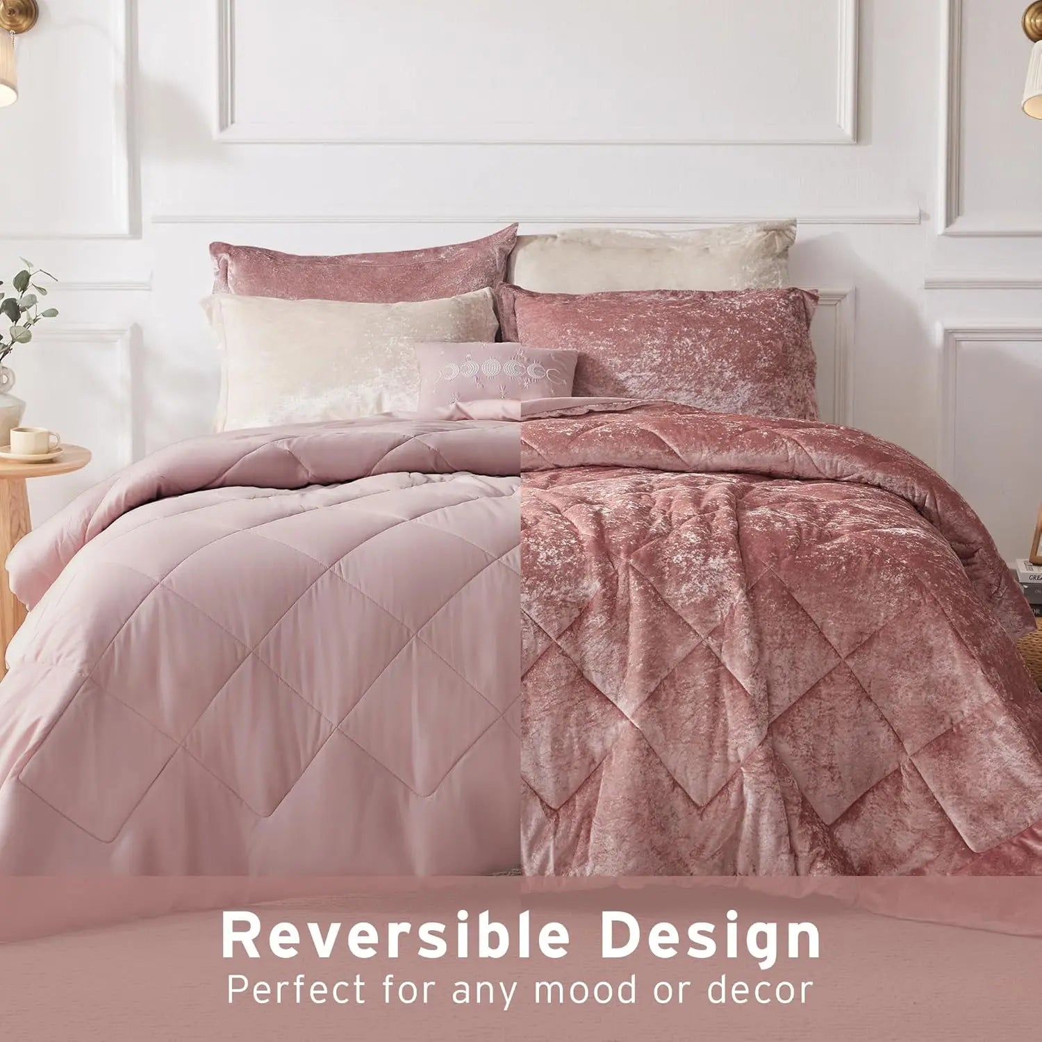Felicia Luxe Comforter Velvet Lush Double Sided Diamond Quilting, Modern All Sea