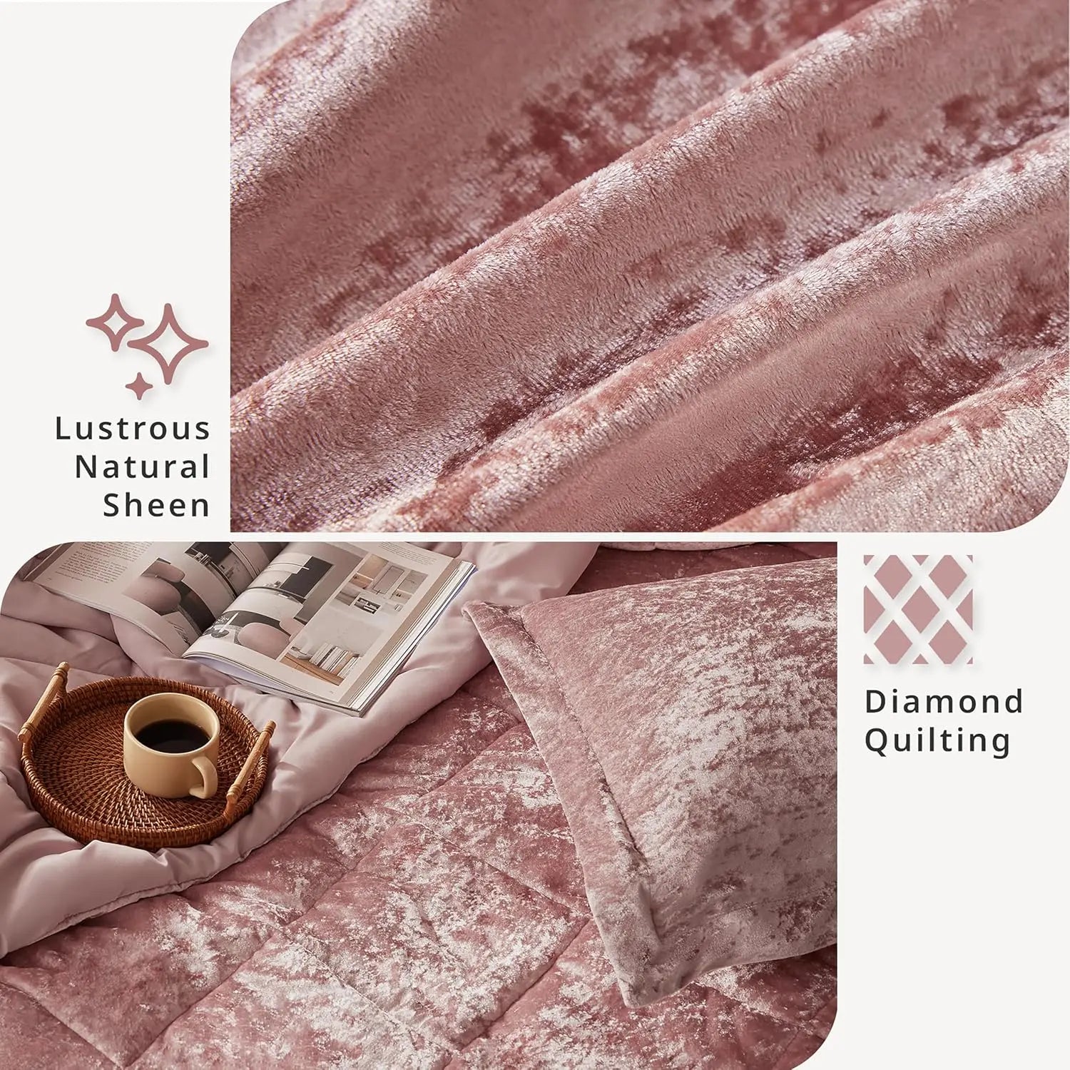 Felicia Luxe Comforter Velvet Lush Double Sided Diamond Quilting, Modern All Sea