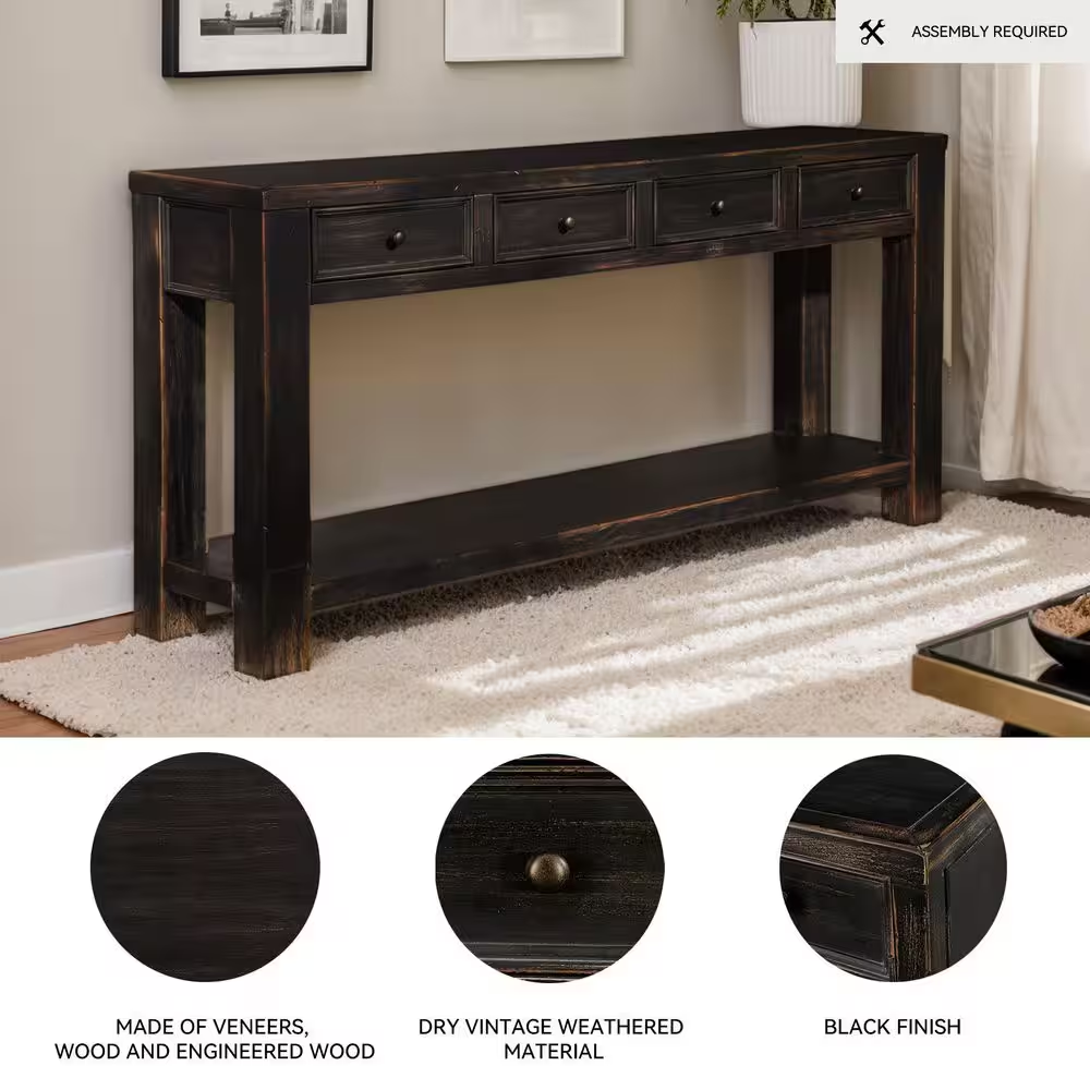 Gavelston 64 In. Black Rectangle MDF Console Table with Drawer