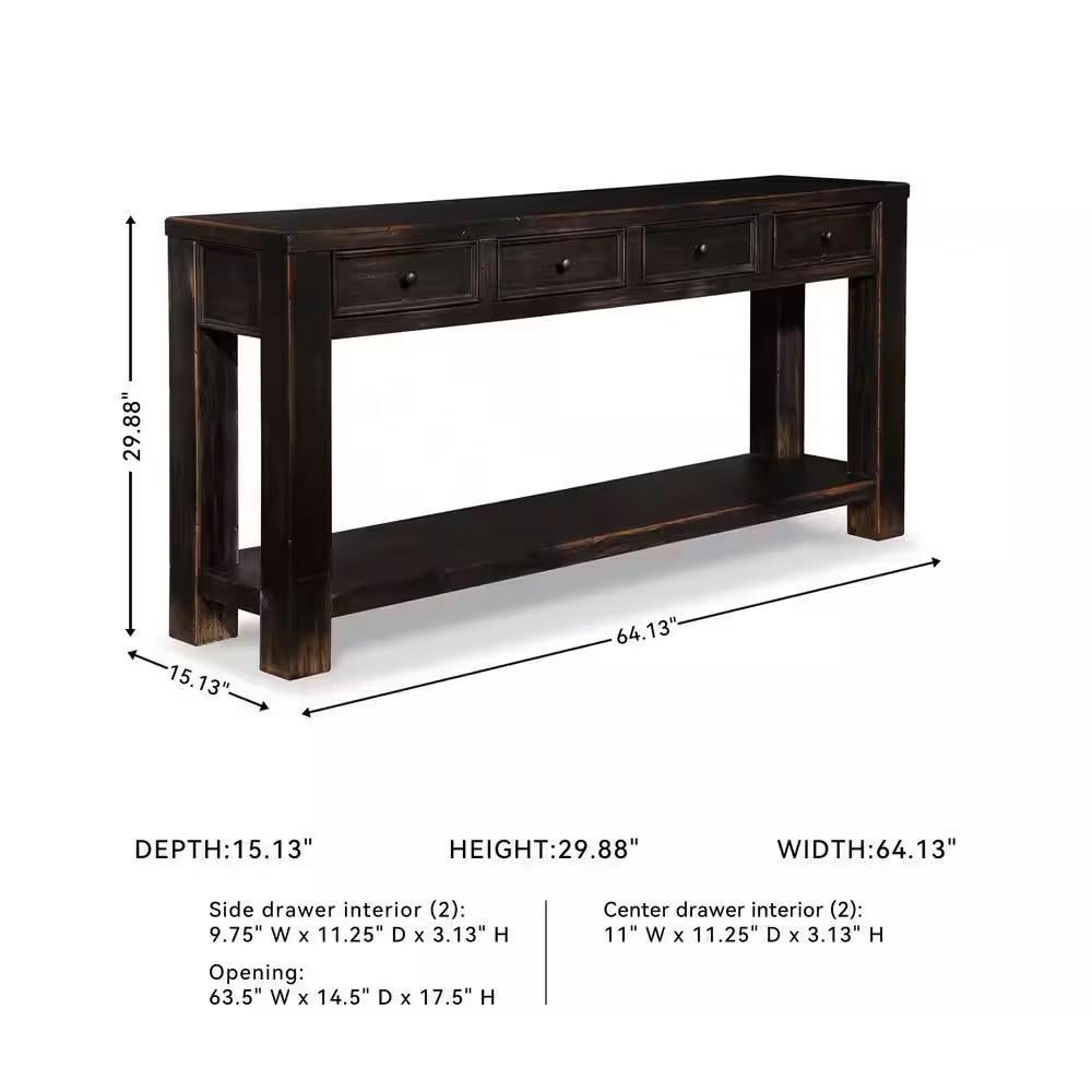 Gavelston 64 In. Black Rectangle MDF Console Table with Drawer