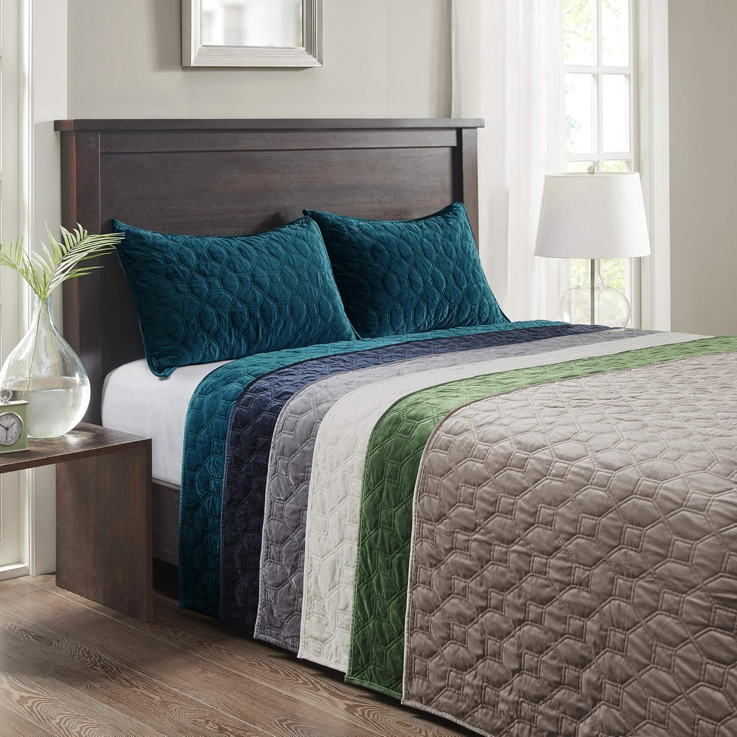 Harper Quilt Set Velvet Casual Geometric Stitching Design All Season, Lightweigh