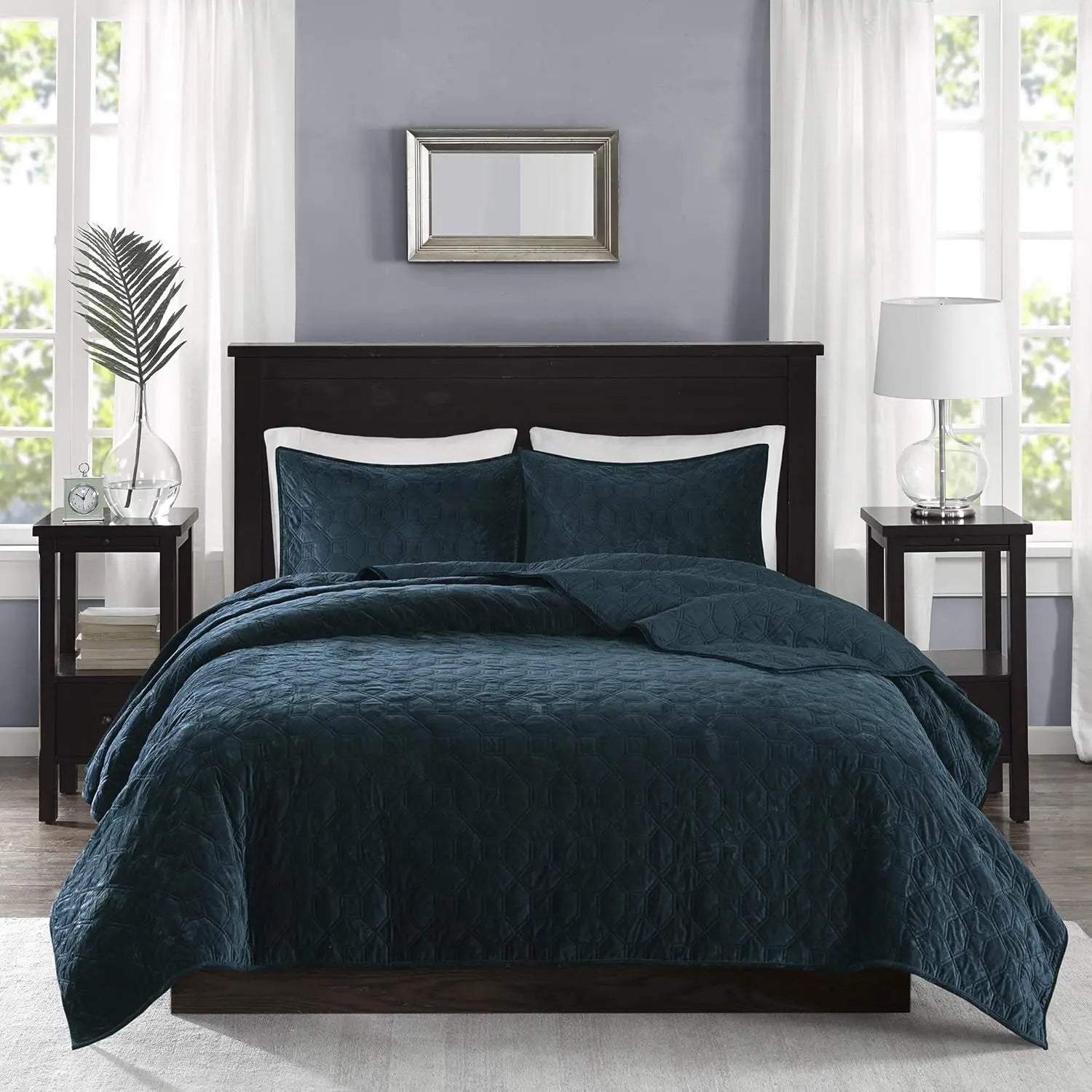 Harper Quilt Set Velvet Casual Geometric Stitching Design All Season, Lightweigh