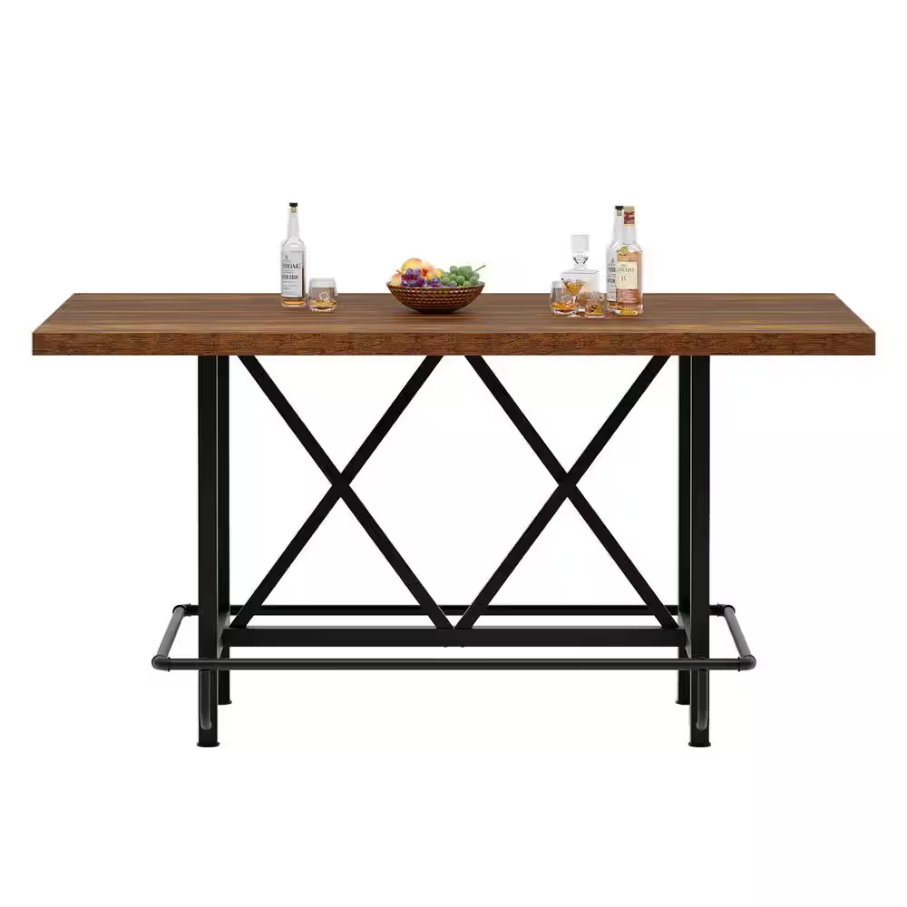 Kearsten Rustic Brown 35.43 In. Counter Height Bar Table, Narrow Long Bar Table