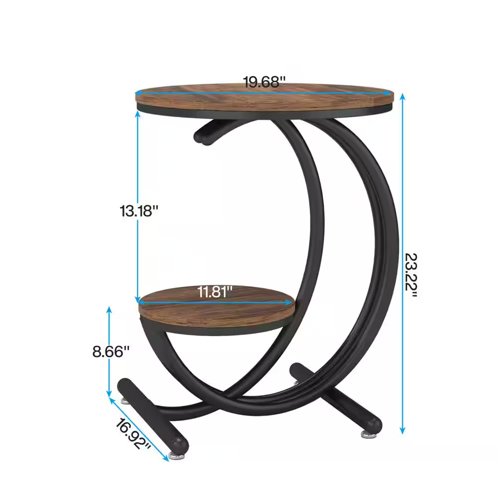 Kerlin 20 In. Brown Black Wood round Side Table, 2-Tier Industrial End Table wit