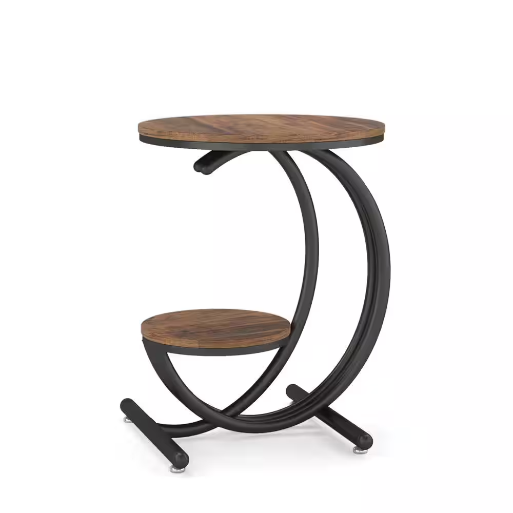 Kerlin 20 In. Brown Black Wood round Side Table, 2-Tier Industrial End Table wit