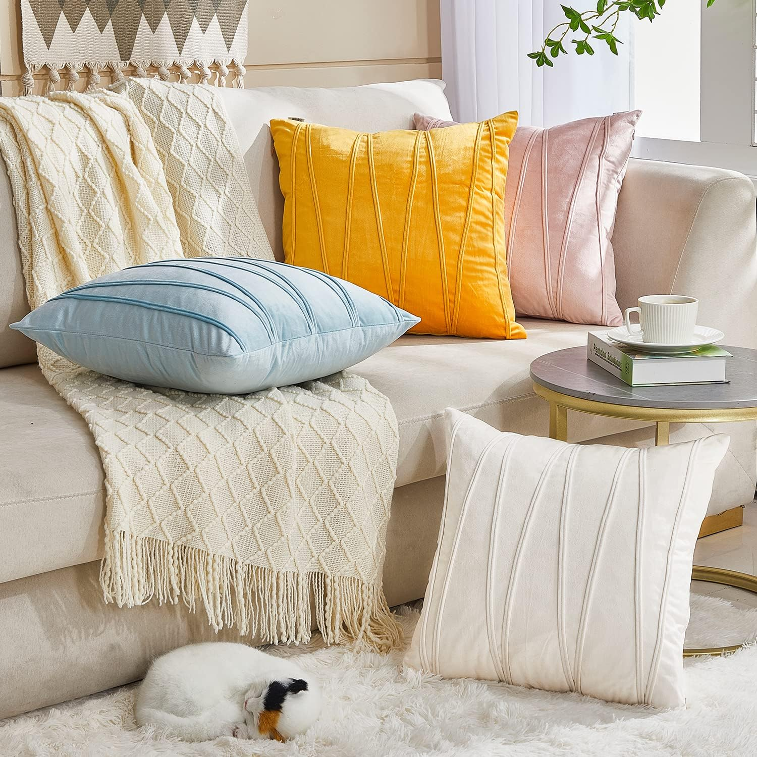 l Cream White Decorative Throw Pillow Covers 18 X 18,Soft Couch Living Room Sofa