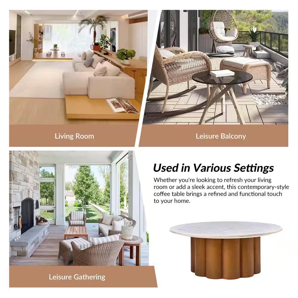 Liberto Walnut 36 In. W Modern Natural round Marble Coffee Table