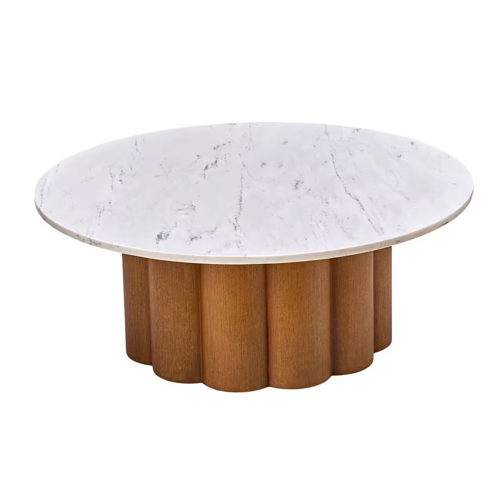 Liberto Walnut 36 In. W Modern Natural round Marble Coffee Table
