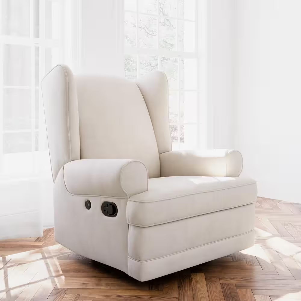 Serenity Ivory Polyester Swivel Glider Recliner with Rocking