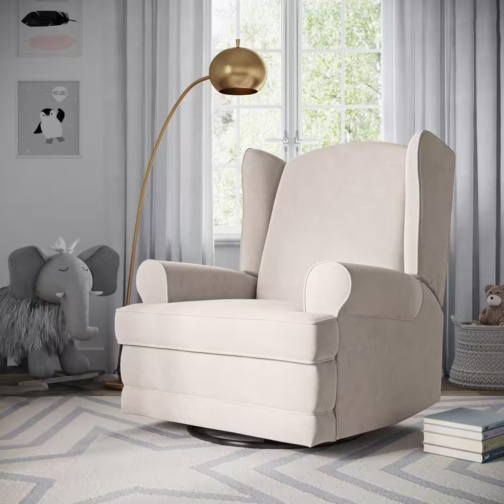 Serenity Ivory Polyester Swivel Glider Recliner with Rocking