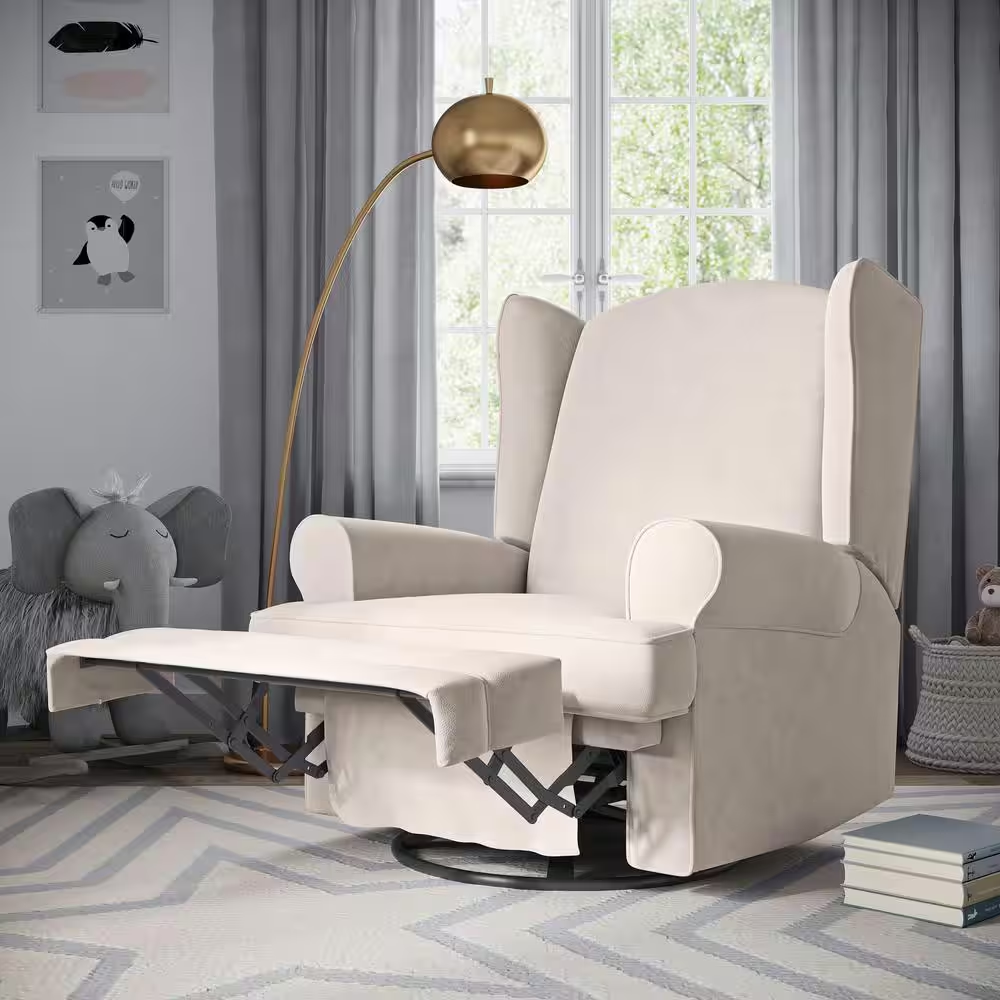Serenity Ivory Polyester Swivel Glider Recliner with Rocking