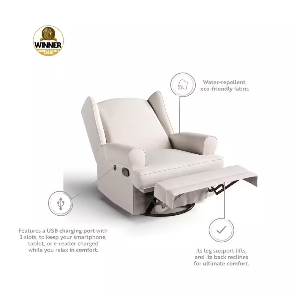 Serenity Ivory Polyester Swivel Glider Recliner with Rocking