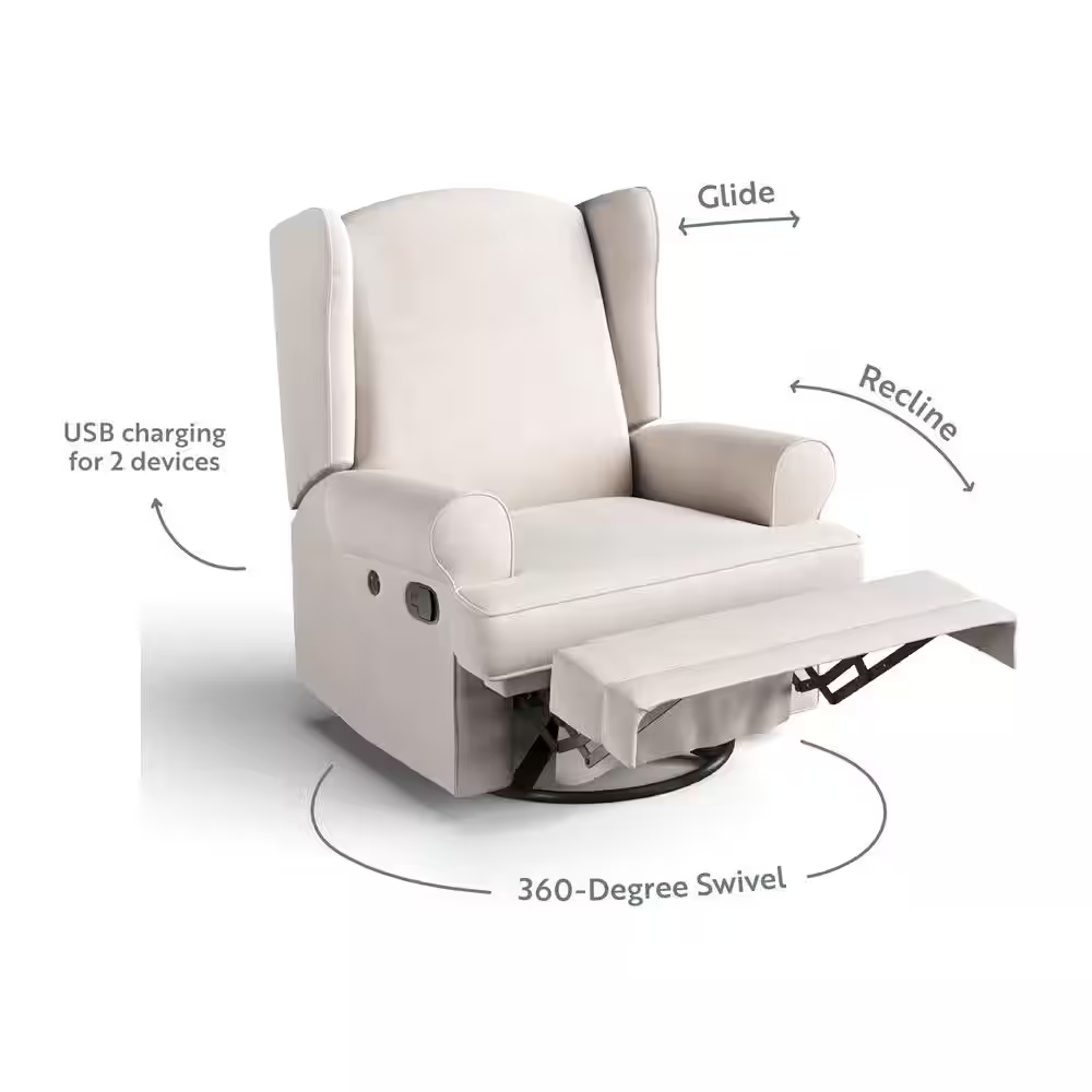 Serenity Ivory Polyester Swivel Glider Recliner with Rocking
