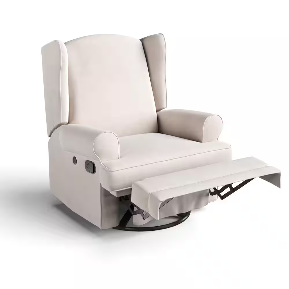 Serenity Ivory Polyester Swivel Glider Recliner with Rocking