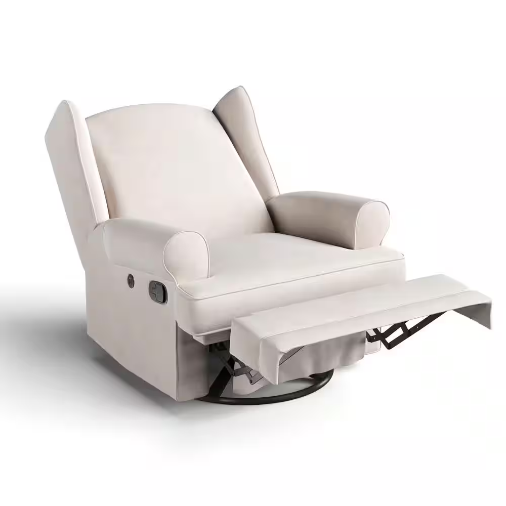 Serenity Ivory Polyester Swivel Glider Recliner with Rocking